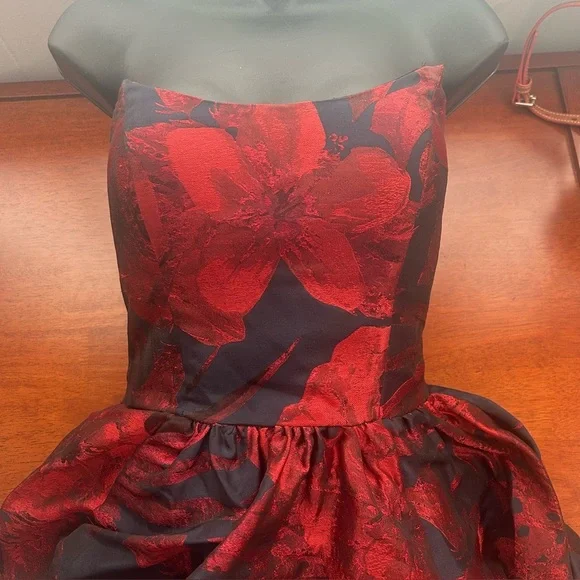 Jovani 03931 Strapless embroidered floor length ball Gown red & navy size 4,6,8